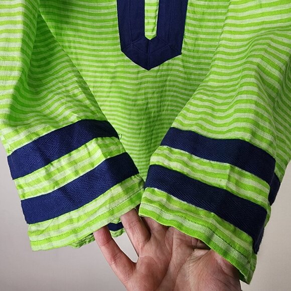 Sail to Sable Long Sleeve Linen Tunic Dress Coverup Green Blue Size 4 - Picture 10 of 14